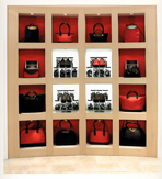 Hand Bags and shoes on display.  Coach, Puma, Norstroms